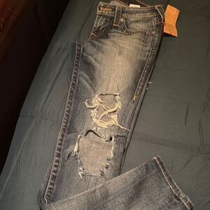 True Religion Blue Skinny Jeans with Distressed Details Runs Small